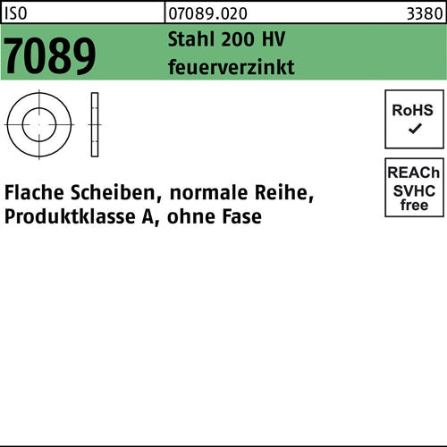 Unterlegscheibe ISO 7089 oFase 12 Stahl 200 HV feuerverz 500 Stück - VPE: 500