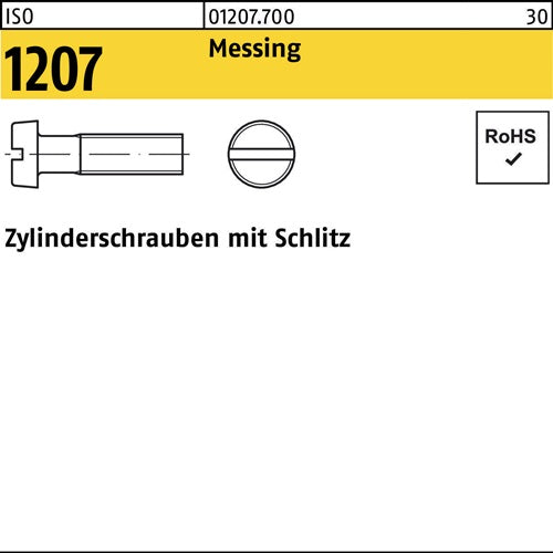 Zylinderschraube ISO 1207 mSchlitz M 8 x 35 Messing 100 Stück