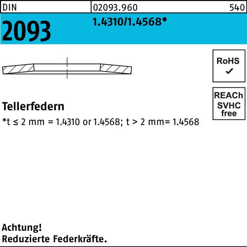 Tellerfeder DIN 2093 18 x 92x07 14310/14568 200 Stück