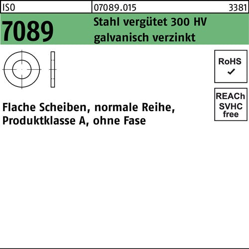 Unterlegscheibe ISO 7089 oFase 20 Stahl verg 300 HV galvverz 100St - VPE: 100