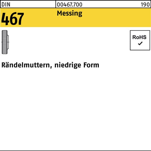 Rändelmutter DIN 467 niedrige Form M 3 Messing 100 Stück