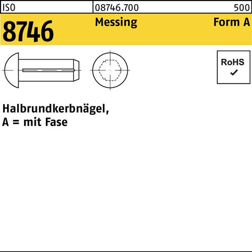 Halbrundkerbnagel ISO 8746 Fase 2x 6 Messing 200 Stück - VPE: 200