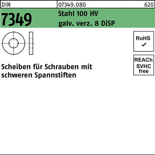 Scheibe DIN 7349 21x 44x 8 Stahl 100HV galvverz 8 DiSP 25 Stück - VPE: 25