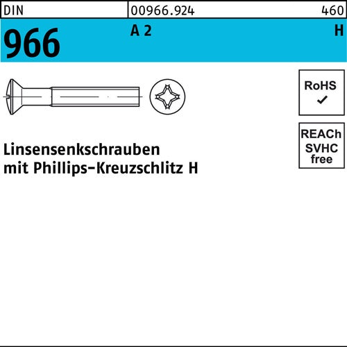 Linsensenkschraube DIN 966 mKreuzschlitz PH M 8 x 10 -H A 2 200 Stück