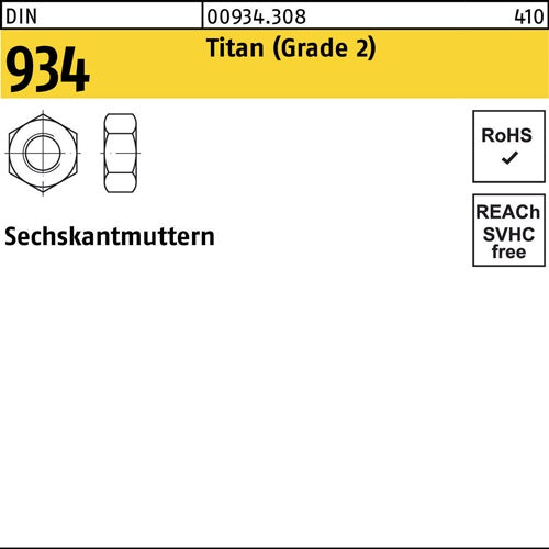 Sechskantmutter DIN 934 M 6 Titan (Grade 2) 50 Stück