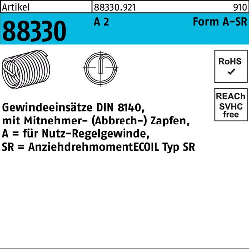 Gewindeeinsatz R 88330 FormA M20x 20 A 2 10 Stück AMECOIL - VPE: 10