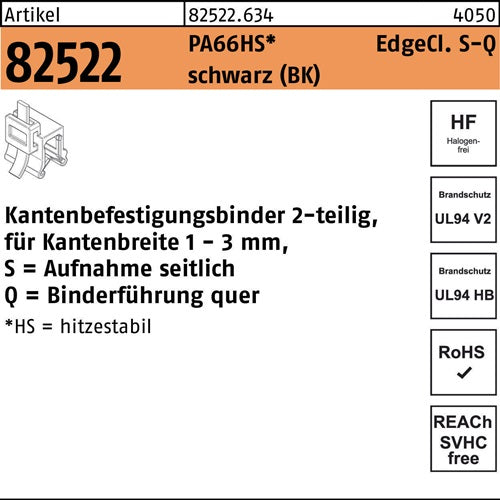 Befestigungsbinder R 82522 Edgecl 46x200/45 PA66HS sw SQ 500St HELLERMANNTYTON - VPE: 500