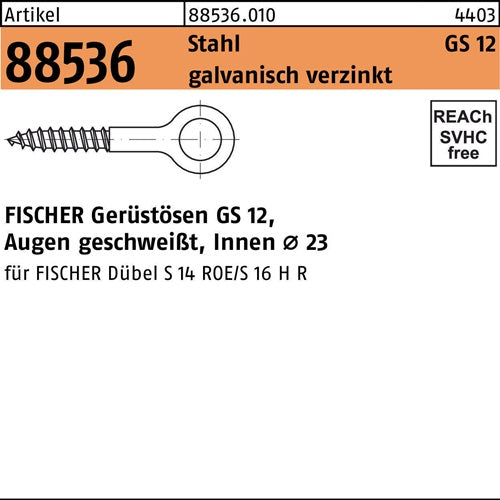 Gerüstöse R 88536 GS 12x 90 Stahl galvverz 25 Stück FISCHER - VPE: 25