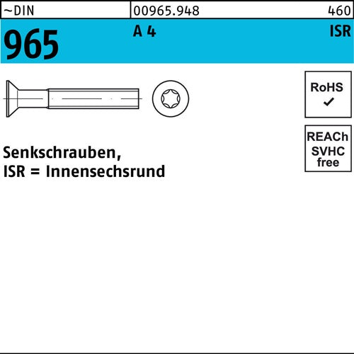 Senkschraube DIN 965 Innensechsrund M 2 x 8 -T6 A 4 2000 Stück