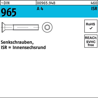 Senkschraube DIN 965 Innensechsrund M 25 x 10 -T8 A 4 1000 Stück