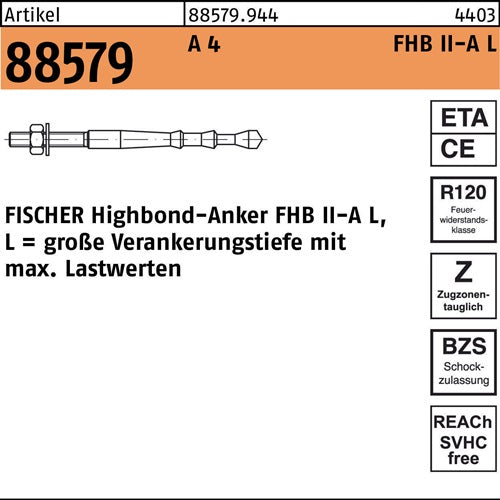 Highbond-Anker R 88579 M16x 125/30 A 4 10 Stück FISCHER - VPE: 10