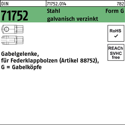 Gabelgelenk DIN 71752 fFederklappbolzen G 10x20 Stahl galvverz 10St - VPE: 10