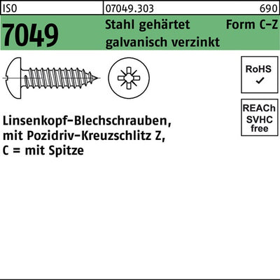 Blechschraube ISO 7049 LIKO Spitze/PZ 63x 13 -C-Z Stahl gehgalvverz 250St - VPE: 250