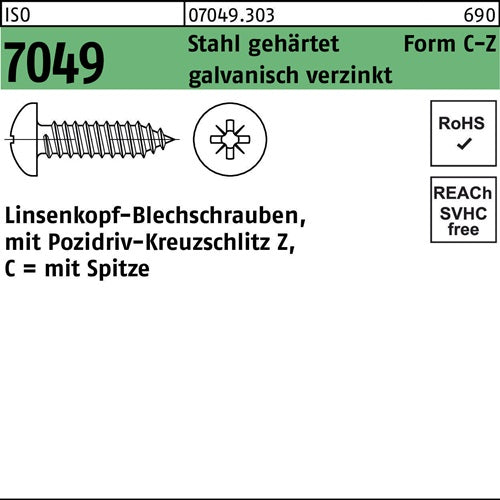 Blechschraube ISO 7049 LIKO Spitze/PZ 55x 70 -C-Z Stahl gehgalvverz 250St - VPE: 250