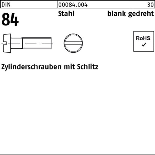Zylinderschraube DIN 84/ISO 1207 Schlitz M 16 x 10 Stahl blank gedreht 100 Stück