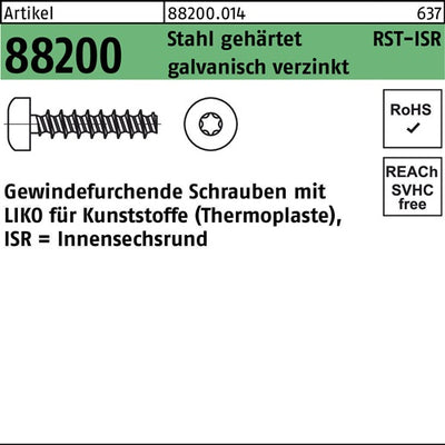 Gewindefurchendeschraube R 88200 Liko ISR 35x8-T10 Stahl gehgalvverz 500St - VPE: 500