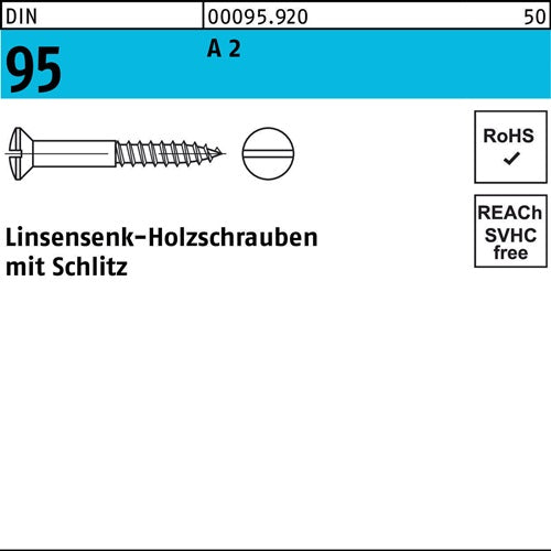 Holzschraube DIN 95 Linsensenkkopf Schlitz 25 x 16 A 2 200 Stück