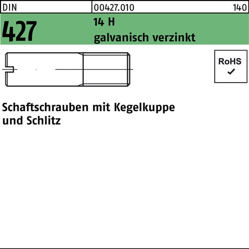 Schaftschraube DIN 427/ISO 2342 mKegelkuppe/Schlitz M 4 x 30 14 H galvanisch verzinkt 100 Stück