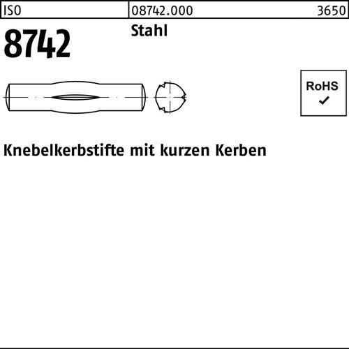 Knebelkerbstift ISO 8742 kurzen Kerben 6x 20 Stahl 100 Stück - VPE: 100