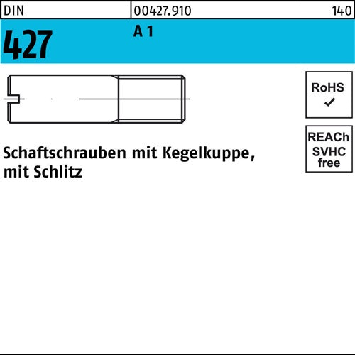 Schaftschraube DIN 427/ISO 2342 mKegelkuppe/Schlitz M 3 x 8 A1 100 Stück