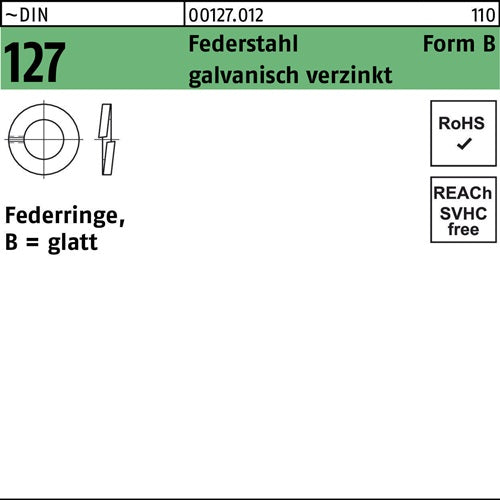 Federring DIN 127 B 33 Federstahl galvanisch verzinkt 25 Stück