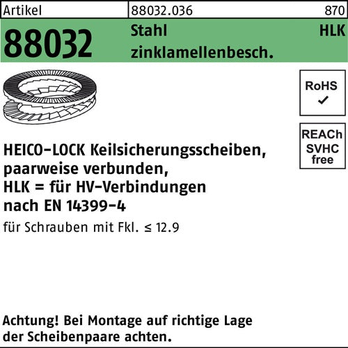 Keilsicherungsscheibe R 88032 HLK-20 Stahl zinklamellenb geklebt 100St HEICO - VPE: 100