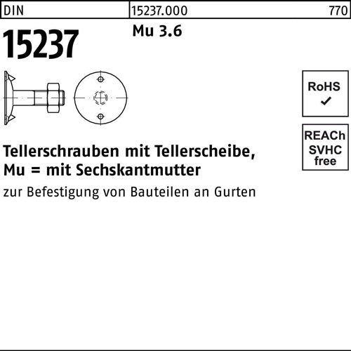 Tellerschraube DIN 15237 6-ktmutter M10x 35 36 100 Stück - VPE: 100