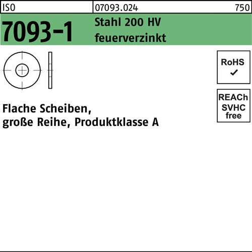 Unterlegscheibe ISO 7093-1 10 Stahl 200 HV feuerverz 250 Stück - VPE: 250
