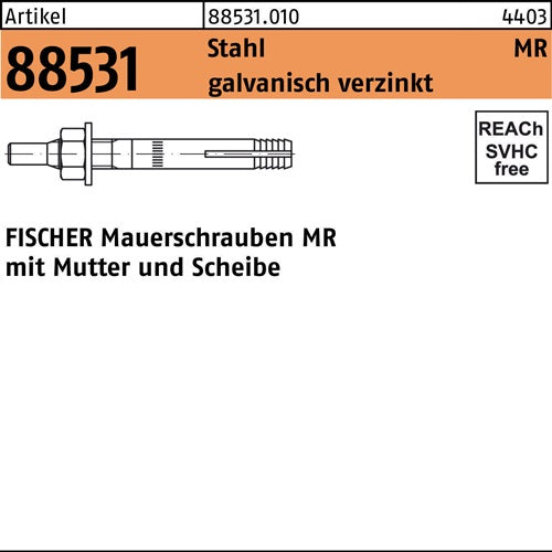 Mauerschraube R 88531 MR 12x 100 Stahl galvverz 10 Stück FISCHER - VPE: 10