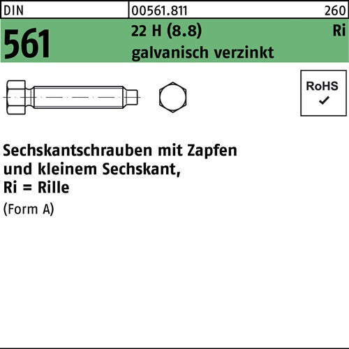 Sechskantschraube DIN 561 mZapfen AM 24 x 140 22 H (88) galvanisch verzinkt 1 Stück