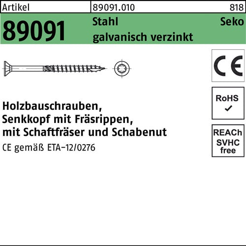 Holzbauschraube R 89091 SEKO ISR 10x220-T40 Stahl galvverz 25St - VPE: 25