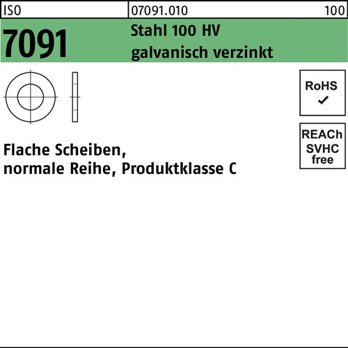 Unterlegscheibe ISO 7091 10 Stahl 100 HV galvverz 1000 Stück - VPE: 1000