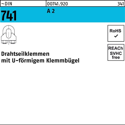 Drahtseilklemme DIN 741 U-förmig 8 MM / M 6 A 2 25 Stück
