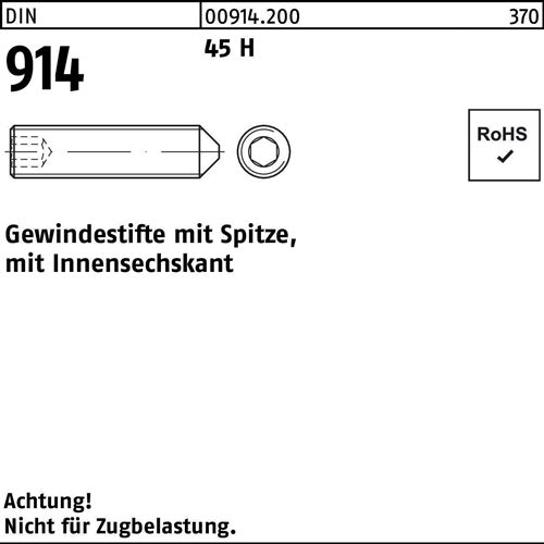 Gewindestift DIN 914 Spitze/Innen-6kt M10x 60 45 H 100 Stück - VPE: 100