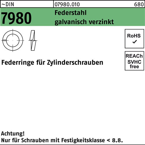 Federring DIN 7980 fZylinderschrauben 3 Federstahl galvverz 1000St - VPE: 1000