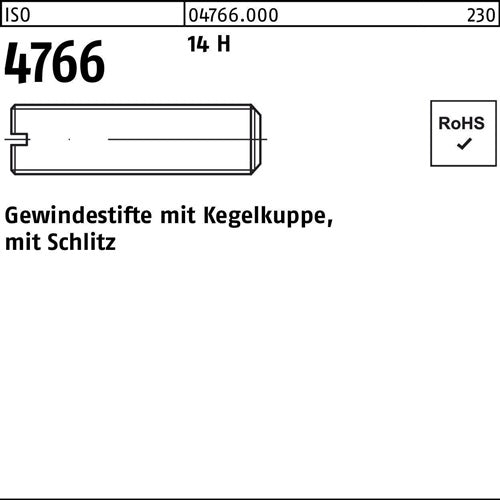Gewindestift ISO 4766 Kegelkuppe/Schlitz M6x 35 14 H 100 Stück - VPE: 100
