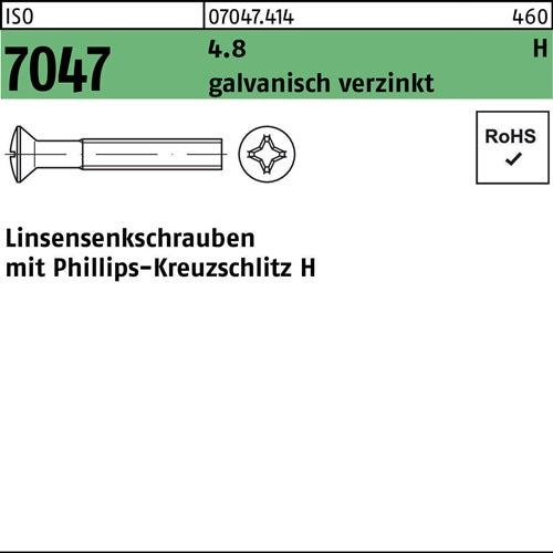 Linsensenkschraube ISO 7047 PH M3x40-H 48 galvverz 1000St - VPE: 1000
