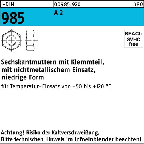 Sechskantmutter DIN 985 mKlemmteil M 36 A 2 1 Stück