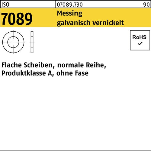Unterlegscheibe ISO 7089 oFase 8 Messing galv vernickelt 1000 Stück - VPE: 1000