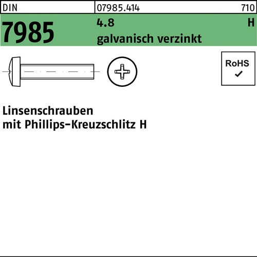 Linsenschraube DIN 7985 PH M4x65-H 48 galvverz 500St - VPE: 500