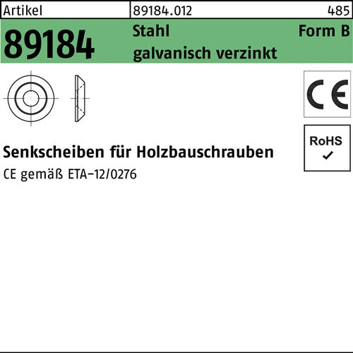 Senkscheibe R 89184 B 10 Stahl galvverz 50 Stück - VPE: 50