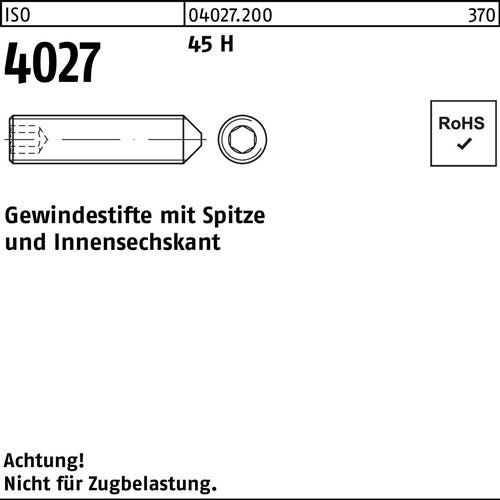 Gewindestift ISO 4027 Spitze/Innen-6kt M24x 40 45 H 25 Stück - VPE: 25