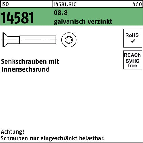 Senkschraube ISO 14581 ISR M4x25 T20 88 galvverz 500St - VPE: 500