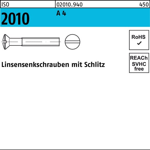 Linsensenkschraube ISO 2010 mSchlitz M 8 x 25 A 4 100 Stück