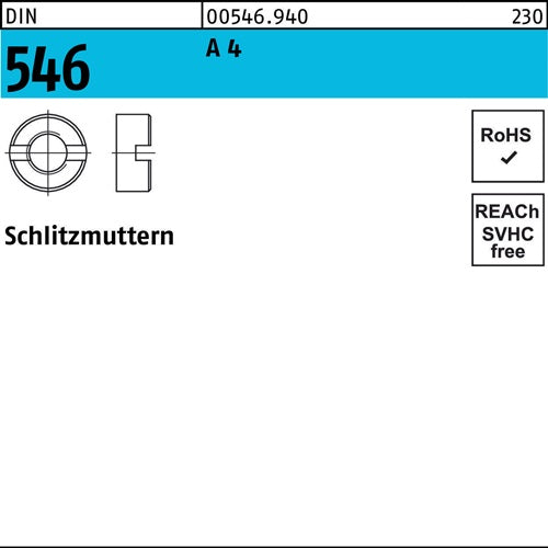 Schlitzmutter DIN 546 M 8 A 4 50 Stück