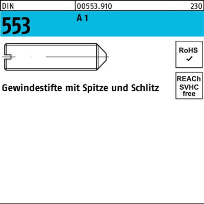 Gewindestift DIN 553 mSchlitz/Spitze M 4 x 8 A1 / 14305 50 Stück