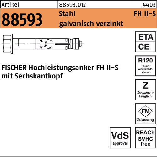 Hochleistungsanker R 88593 FH II 12/50 S Stahl galvverz 25St FISCHER - VPE: 25