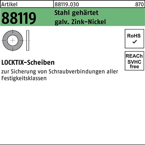 Scheibe R 88119 10 Stahl gehärtet gal ZnNi Cr(VI)-frei 200 Stück - VPE: 200