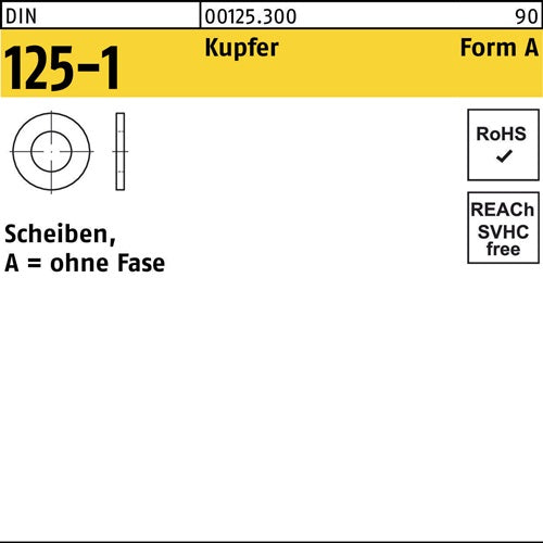 Unterlegscheibe DIN 125-1 Form A 84 x16 x16 Kupfür 100 Stück