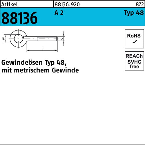 Gewindeöse R 88136 Typ 48 M4x 10 D 6 A 2 50 Stück - VPE: 50